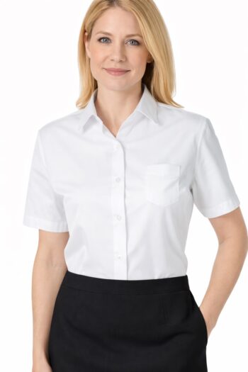 Риза дамска с къс ръкав класик – бяла