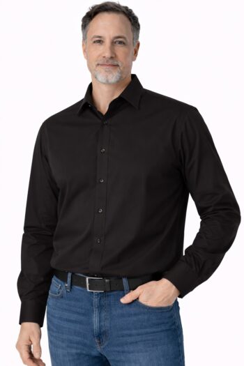 Класическа мъжка черна риза с дълъг ръкав