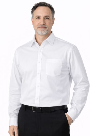 бяла мъжка риза с класическа кройка дълъг ръкав