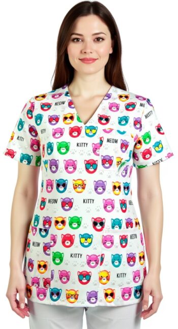 унисекс туника за ветеринари с щампа цветни котки