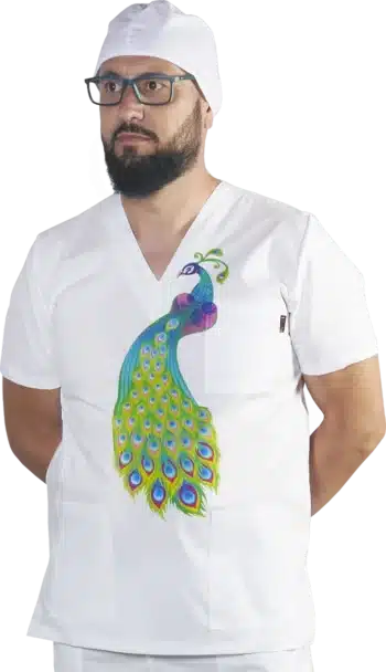 Медицинска туника унисекс с печат паун