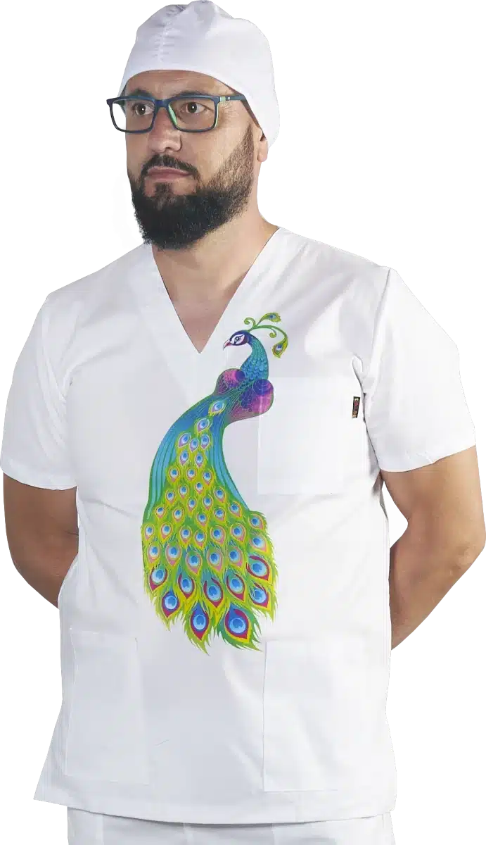 Медицинска туника унисекс с печат паун