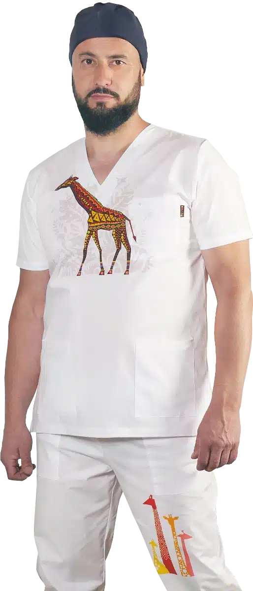 Медицински костюм унисекс с печат жираф