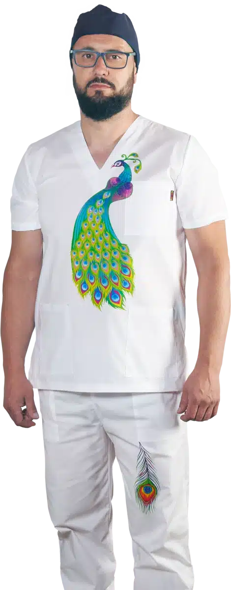 Медицинска туника унисекс с печат паун - Image 2