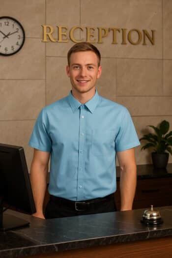 Мъжка риза Шик - светлосиня с къс ръкав